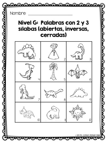 Spanish syllable reading mastery sheet