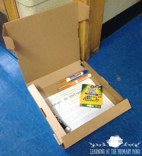 I use an empty pizza box for my students' summer homework and supplies!