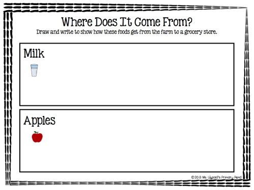I used this sheet to have my students' demonstrate their understanding of where these two foods come from!