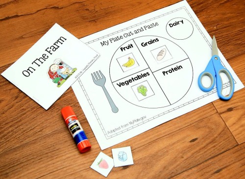 This cut and paste activity addresses the food groups, which we also learned about during our farm unit.