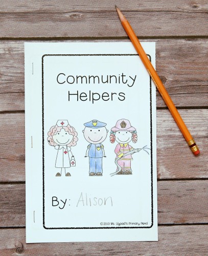 Students wrote about what they'd learned during the unit in this community helpers book.