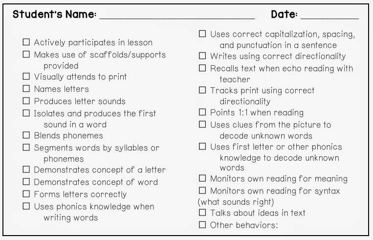 student 6 record card Intervention: in Kindergarten Literacy Week This