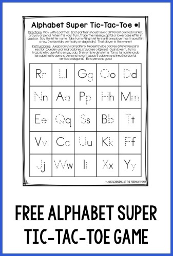 This free alphabet super tic-tac-toe game makes a fun, no-prep homework assignment!  The student and a parent can play by tracing the missing letter to "claim" a space. The first person to claim five spaces in a row is the winner!