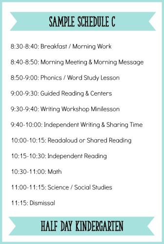 daily schedule example for ela block in kindergarten