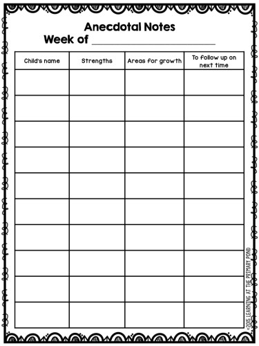 FREE anecdotal note form from Learning At The Primary Pond!