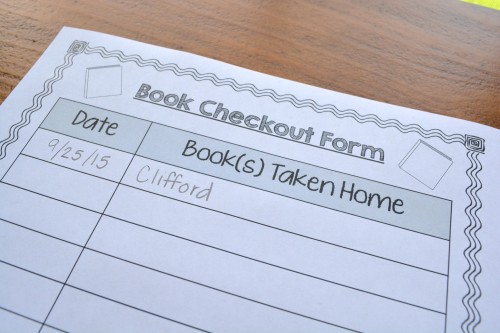 Using a book check-out form is one way to set up a take-home book checkout system. Read the entire post for 2 additional ideas!