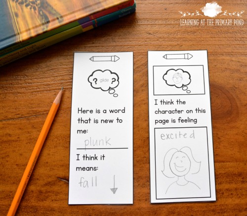 Write-on bookmarks are a simple way students can engage with text, specify the place they used a strategy or learned something new, and use images as a reminder of what they should be writing about.