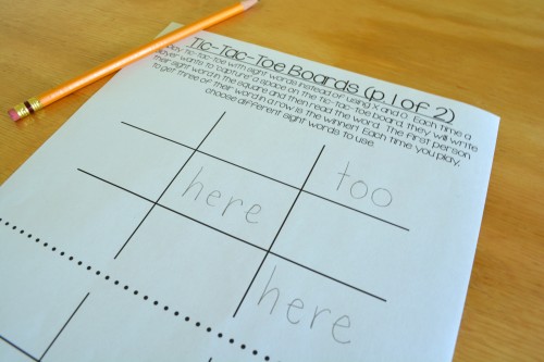 Sight word tic-tac-toe: a family literacy game for Kindergarten