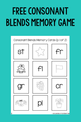 Download this FREE consonant blends memory game - perfect for Kindergarten! Make sure to read the entire post and download the parent directions so you can send this home as homework.