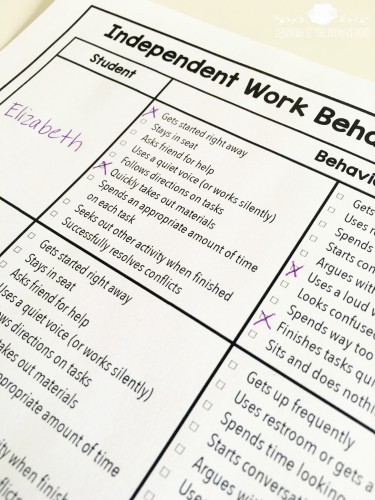 Download this free checklist to evaluate students' independent work during literacy centers or independent work time!