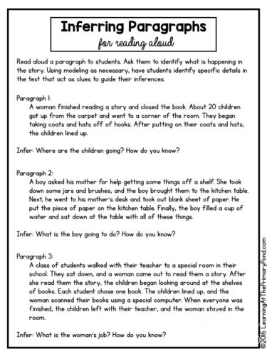 This post has tons of detailed ideas for teaching inferring - and several different lessons and activities you can download for FREE! These resources will help you teach Kindergarten, first, or second grade students to make inferences.