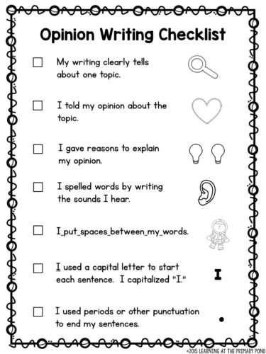 Beginning Opinion Writing Rubric