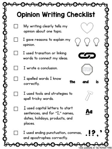 Second grade opinion writing checklist