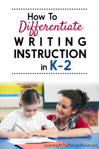 LOTS of ideas for differentiating your writing instruction in this post! Differentiated writing paper, individual goal setting, and leveled rubrics are just a few of the ideas discussed! These strategies are ideal for Kindergarten, first grade, or second grade classrooms.