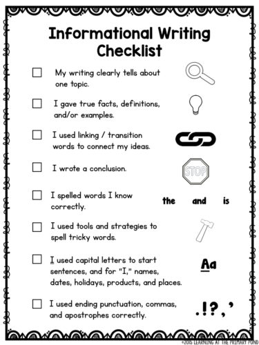 writing checklist 2nd grade