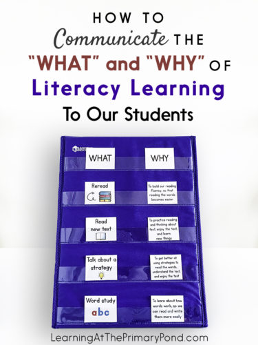 It's important that students understand what is expected of them, and why instructional activities are important. In this post, I give practical suggestions for communicating the "what" and "why" of literacy learning to students!