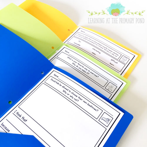 In centers, you can differentiate by placing different writing prompts or other activities in different colored folders.