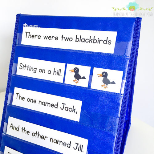 This nursery rhymes activity makes for a great center! Read the post to learn how to implement it in your Kindergarten or first grade classroom.