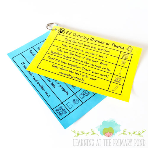 I use a choice ring to provide students with options during centers. Each card has visual directions to help students remember what to do!
