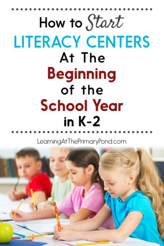 Not sure where to start or how to get organized for literacy centers? Read this post!! It's great for the beginning of the school year or anytime you want to start centers. The ideas are great for Kindergarten, first grade, or second grade literacy centers!