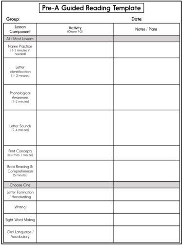 Grab this Pre A guided reading lesson plan template for free!