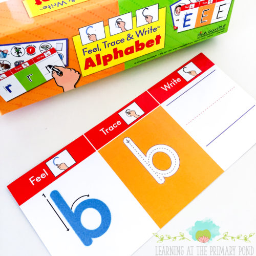 I love these tactile letter and writing cards from Really Good Stuff! Click through to read the entire post for more ideas about teaching letter sounds and multisensory phonics!