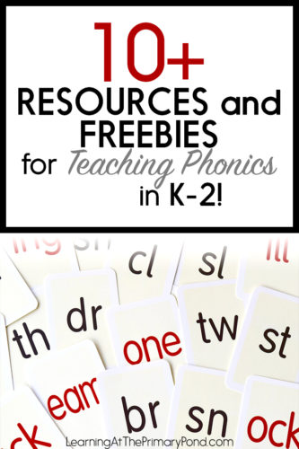 This blog post has a TON of resources and freebies for teaching phonics in Kindergarten, first grade, or second grade! There are links to phonics games and activities + a phonics scope and sequence! 