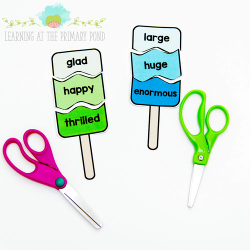 This shades of meaning activity has students put together ice pops with adjectives that go together! I do this grammar activity when teaching adjectives to my second grade students.