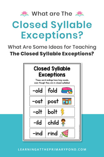 The closed syllable exceptions are ild, ind, old, olt, ost. In this blog post, I'll explain how the closed syllable exceptions work. We'll also cover some closed syllable exception activities and teaching ideas - perfect for 2nd grade!
