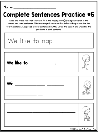 writing sentences worksheets first