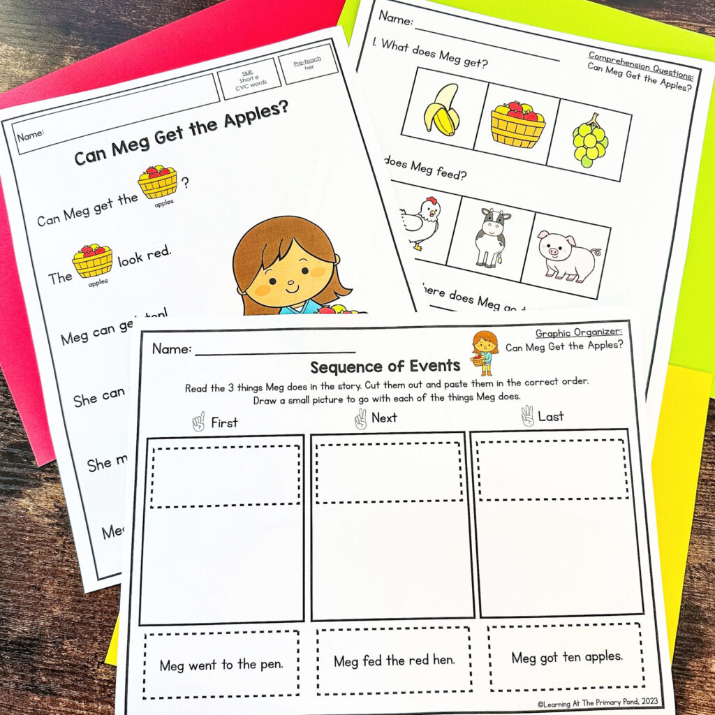 This is a decodable passage about fall that includes a question set and a sequence of events graphic organizer.