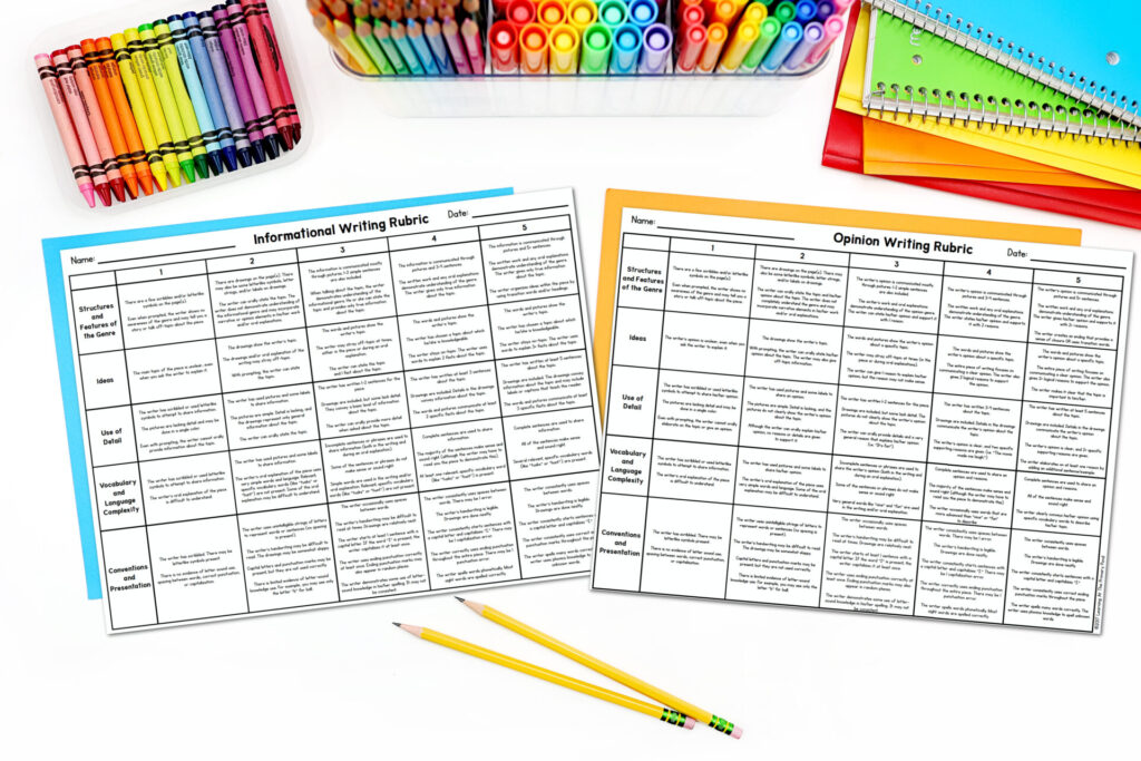 These are examples of informational and opinion writing rubrics for Kindergarten.