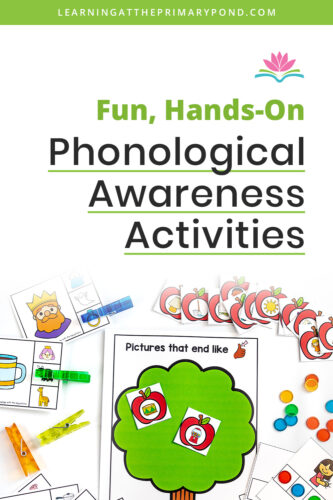 Looking for some engaging phonological awareness activities - including phonemic awareness activities - that your students can complete as centers? This post has tons of ideas for Kindergarten, 1st grade, and 2nd grade classrooms. It includes rhyming, syllable blending, syllable segmenting, phoneme segmenting, and more. Click here to read all the ideas!
