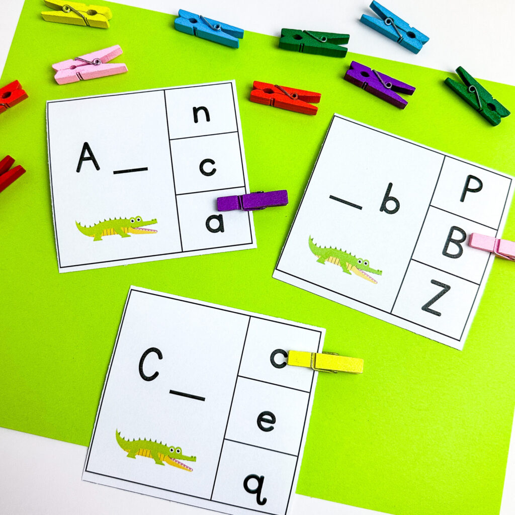 These are alphabet clip cards to help kids match lowercase to capital letters.