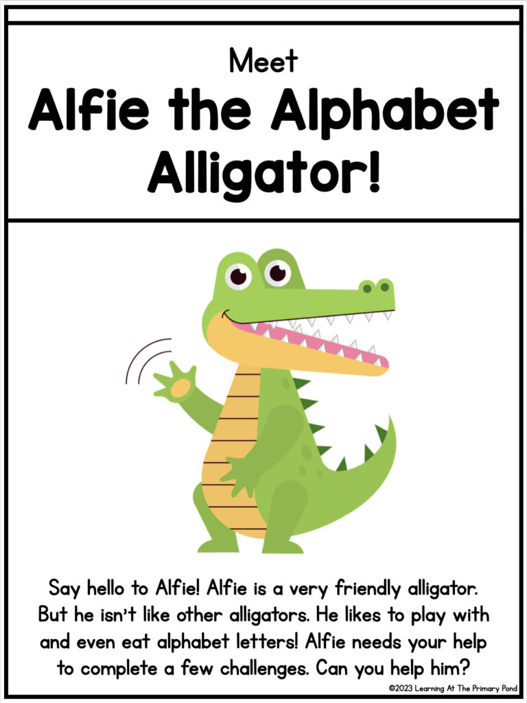 This poster shows the alphabet challenge - how to present these letter recognition activities to students.