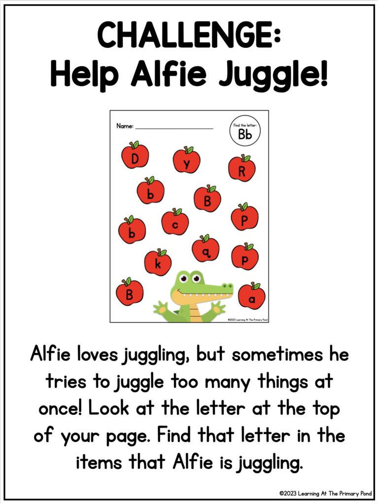This poster shows one of the letter recognition activities.